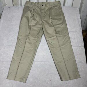 Lee Mens Double Pleat Dress Pants Khaki Beige Wrinkle Free Tapered Leg 40x29 NWT